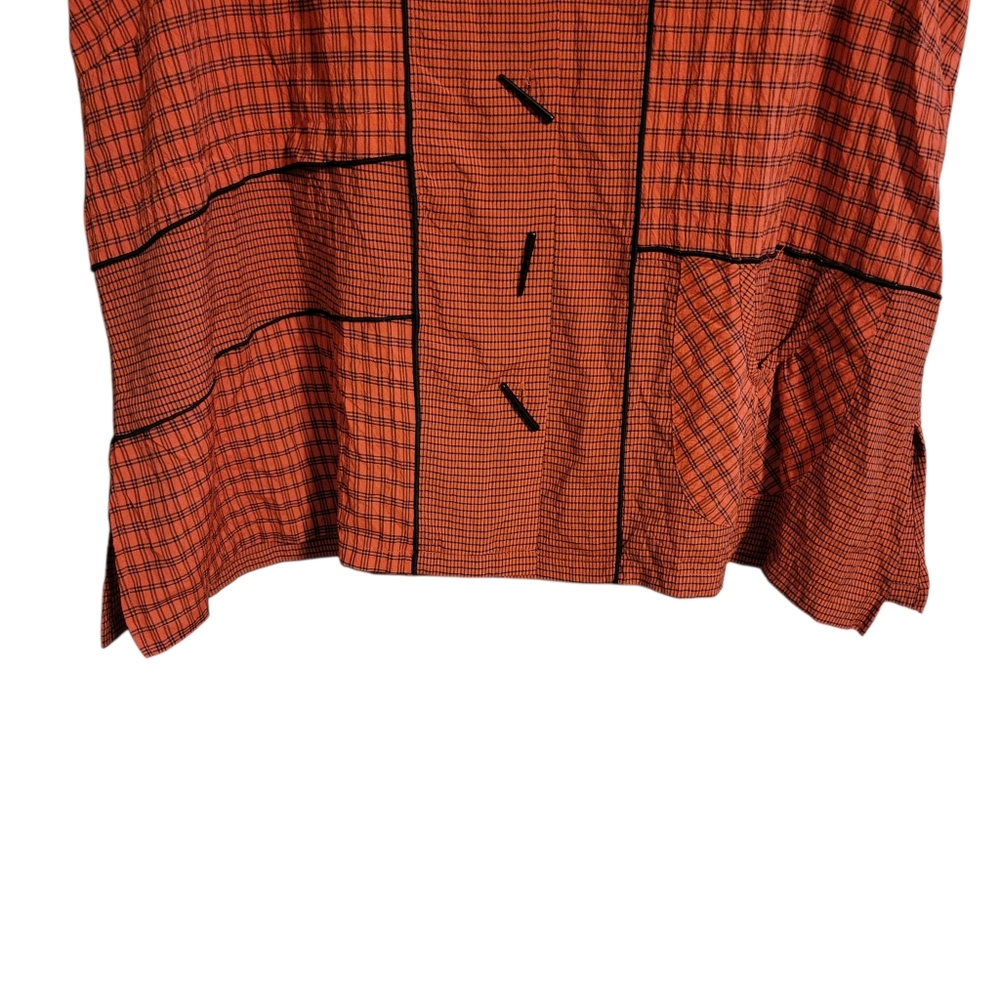 Ali Miles Orange Checkered Button Front Tank Top - image 3